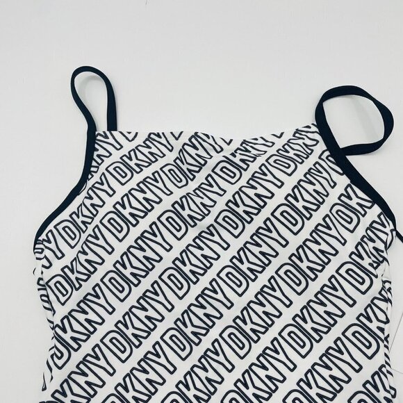 DKNY Womens Size Medium Logo-Print One-Piece Swimsuit in White & Black $108 2031 - Picture 3 of 7